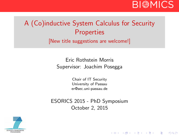 a co inductive system calculus for security properties