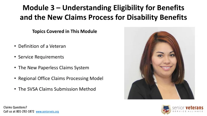 module 3 understanding eligibility for benefits and the