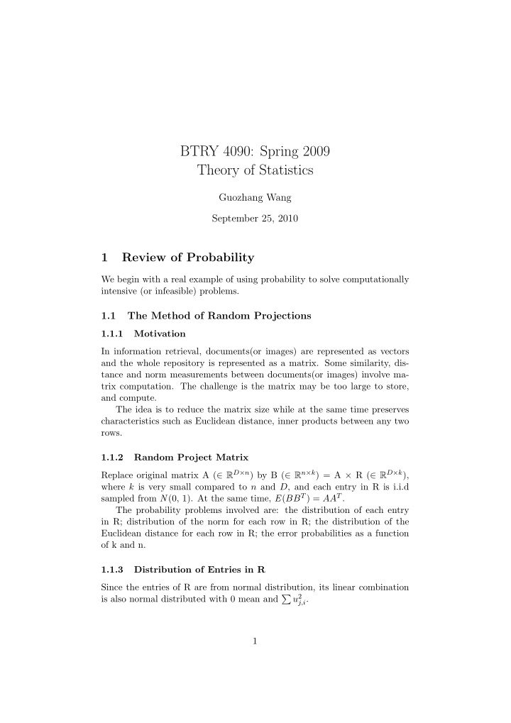btry 4090 spring 2009 theory of statistics