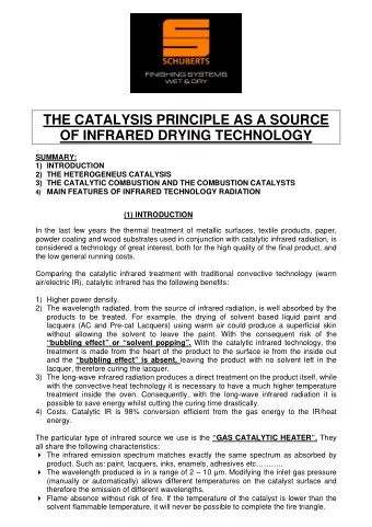 THE CATALYSIS PRINCIPLE AS A SOURCE  OF INFRARED DRYING TECHNOLOGY  SUMMARY:  1) INTRODUCTION  2)