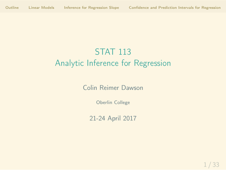 stat 113 analytic inference for regression