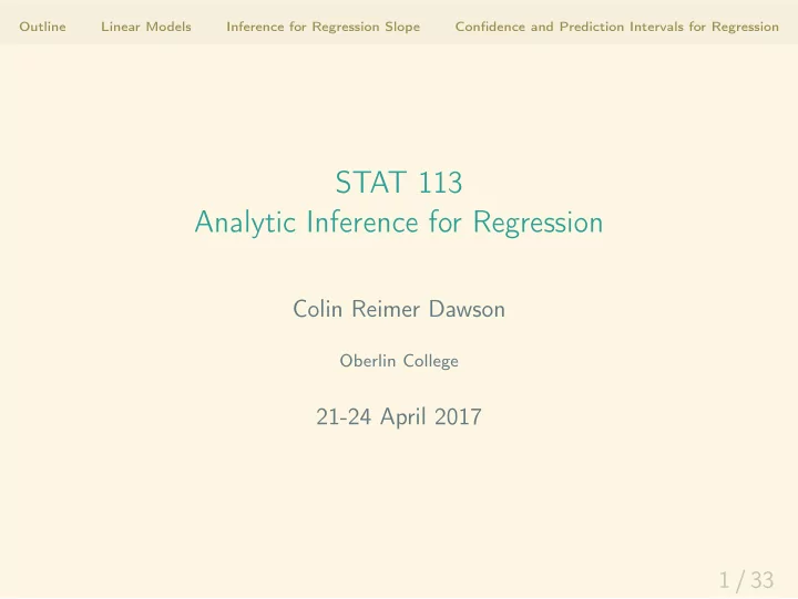 stat 113 analytic inference for regression