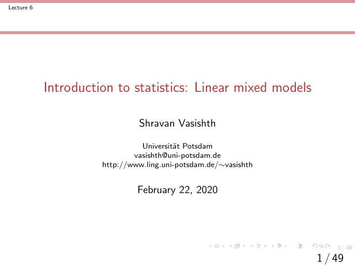 introduction to statistics linear mixed models