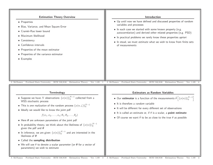 estimation theory overview introduction up until now we