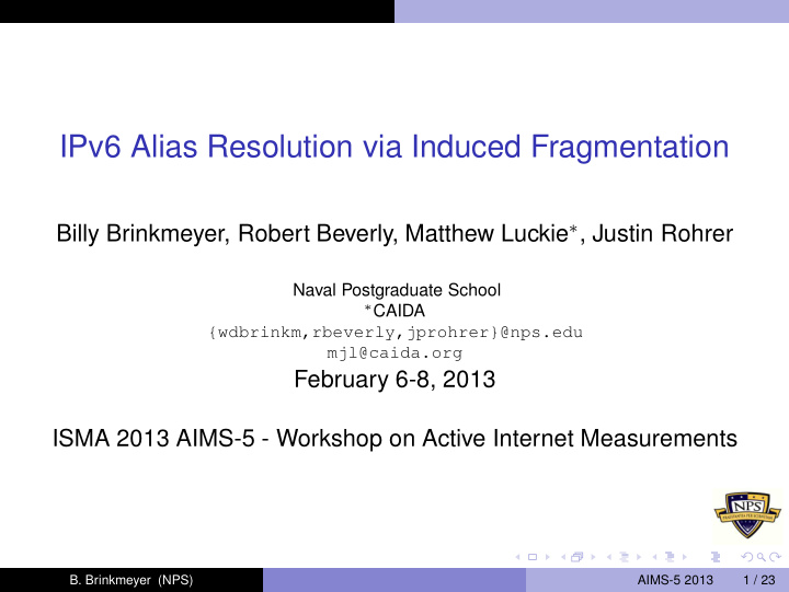 ipv6 alias resolution via induced fragmentation