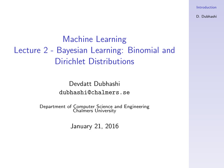 machine learning lecture 2 bayesian learning binomial and
