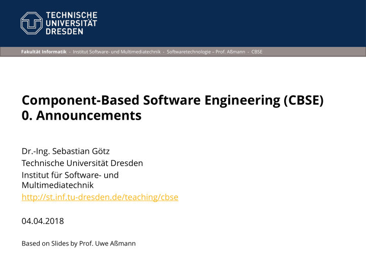 component based software engineering cbse 0 announcements