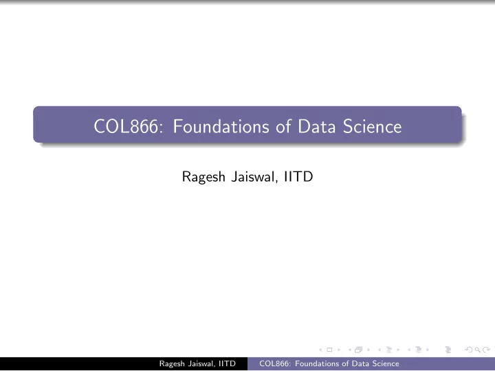col866 foundations of data science