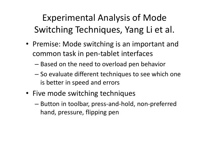 experimental analysis of mode switching techniques yang
