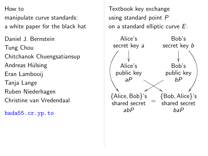 how to textbook key exchange manipulate curve standards