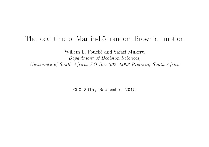 the local time of martin l of random brownian motion