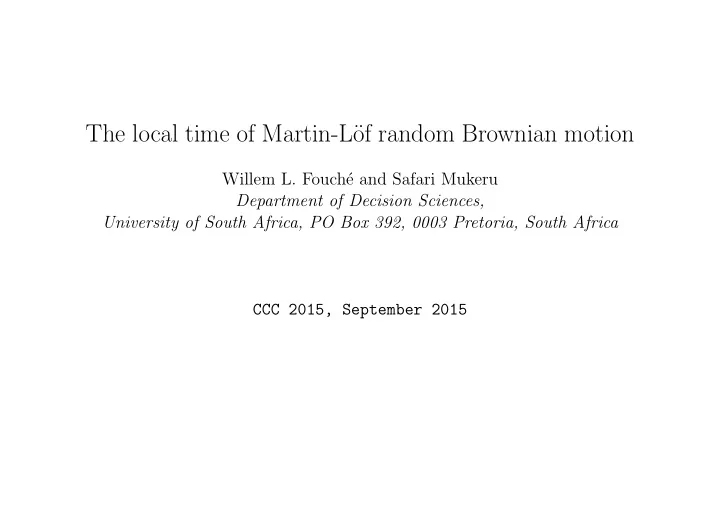 the local time of martin l of random brownian motion