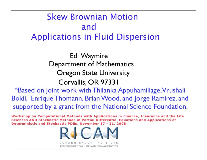 skew brownian motion and applications in fluid dispersion