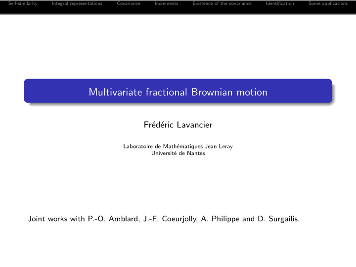 multivariate fractional brownian motion