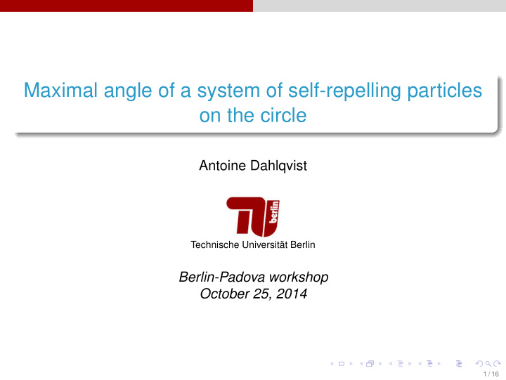 maximal angle of a system of self repelling particles on