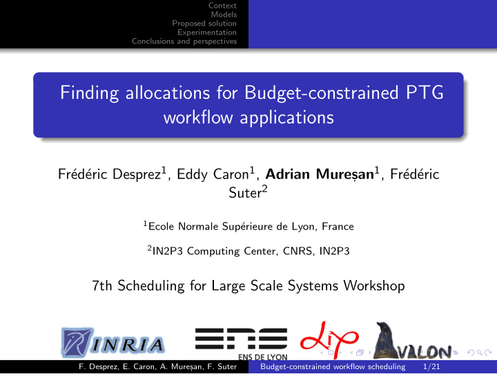 finding allocations for budget constrained ptg workflow