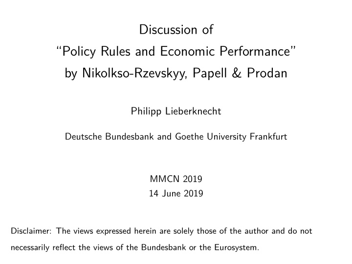 discussion of policy rules and economic performance by