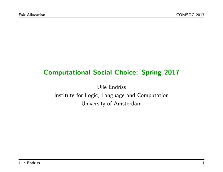 computational social choice spring 2017