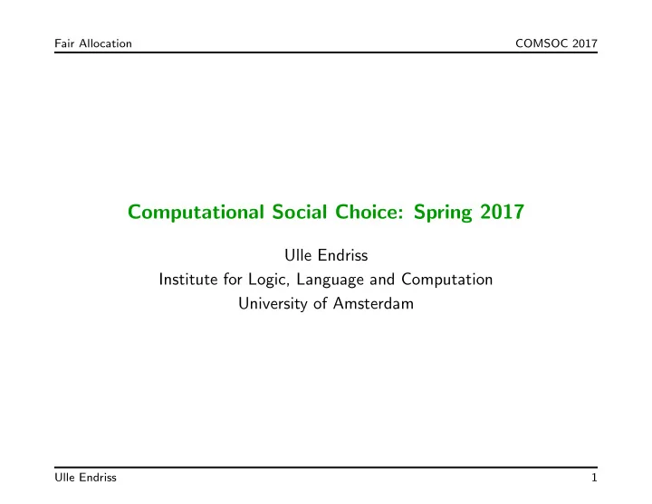 computational social choice spring 2017