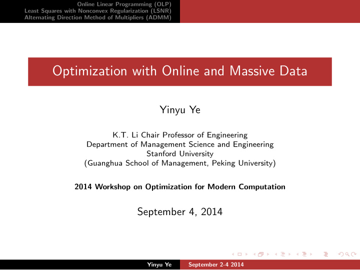 optimization with online and massive data