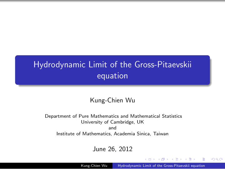 hydrodynamic limit of the gross pitaevskii equation