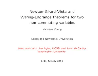 Newton-Girard-Vieta and  Waring-Lagrange theorems for two  non-commuting variables  Nicholas Young
