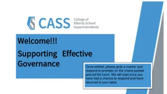 Welcome!  come!!!  !!  Suppor  ortin  ing  Effec  fectiv  ive  e  Gover  ernan  ance  ce  Once