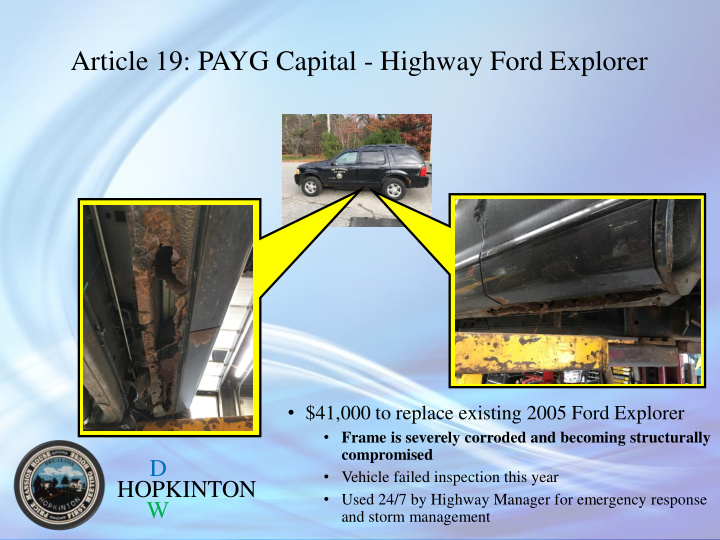 article 19 payg capital highway ford explorer