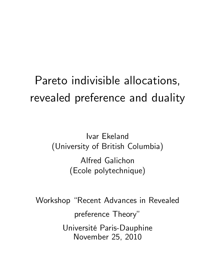 pareto indivisible allocations revealed preference and