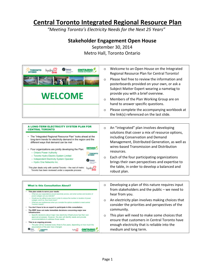 central toronto integrated regional resource plan