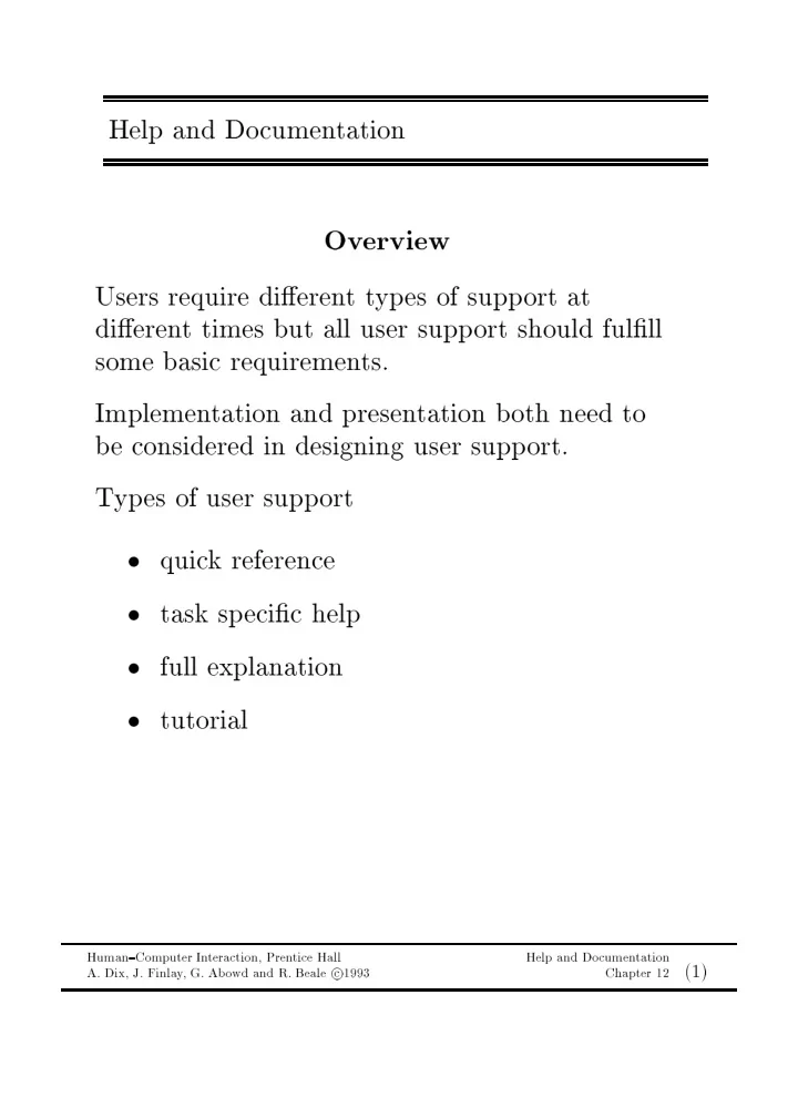 help and do cumen tation ov erview users require di eren
