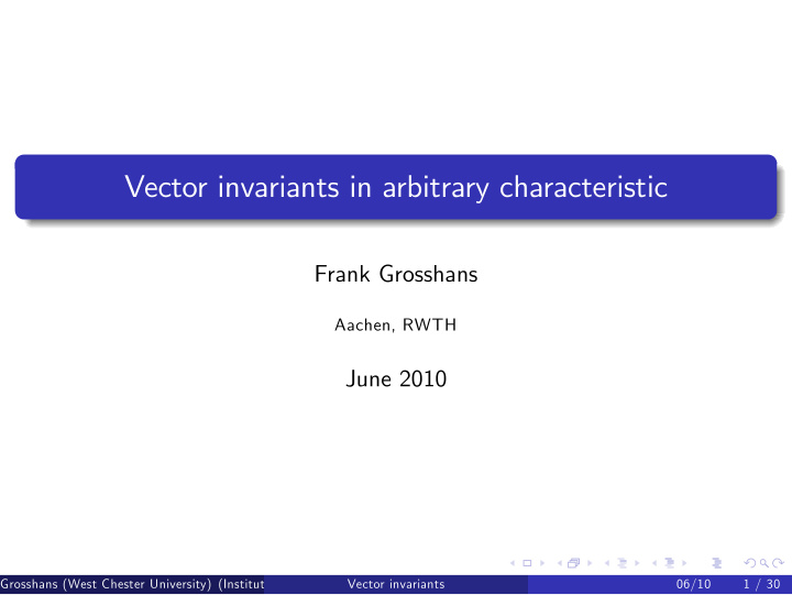 vector invariants in arbitrary characteristic