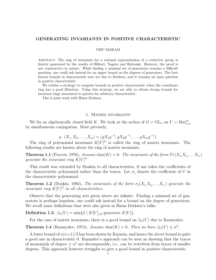 generating invariants in positive characteristic