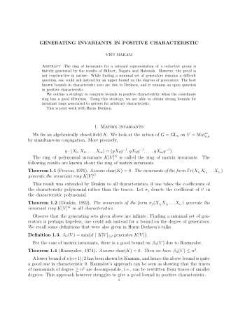 GENERATING INVARIANTS IN POSITIVE CHARACTERISTIC  VISU MAKAM Abstract. The ring of invariants for a