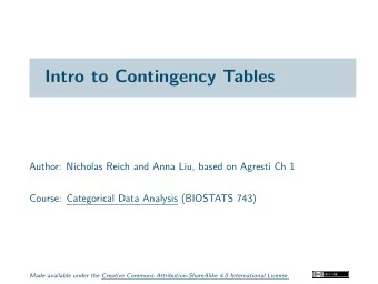 Intro to Contingency Tables  Author: Nicholas Reich and Anna Liu, based on Agresti Ch 1  Course: