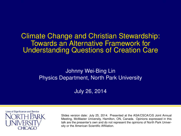 climate change and christian stewardship towards an