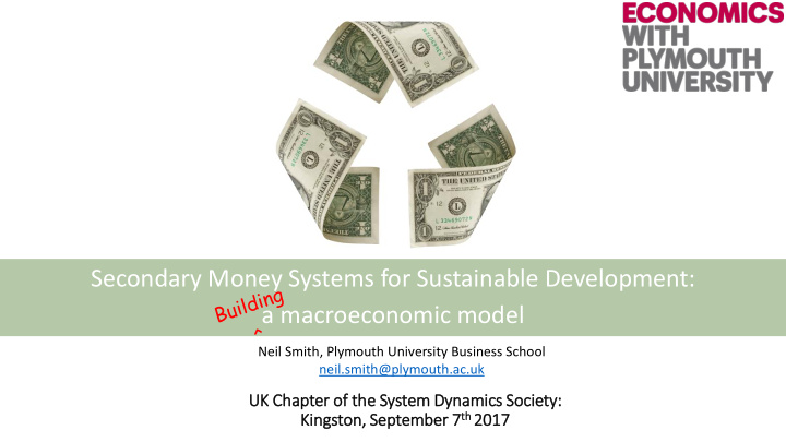 secondary money systems for sustainable development