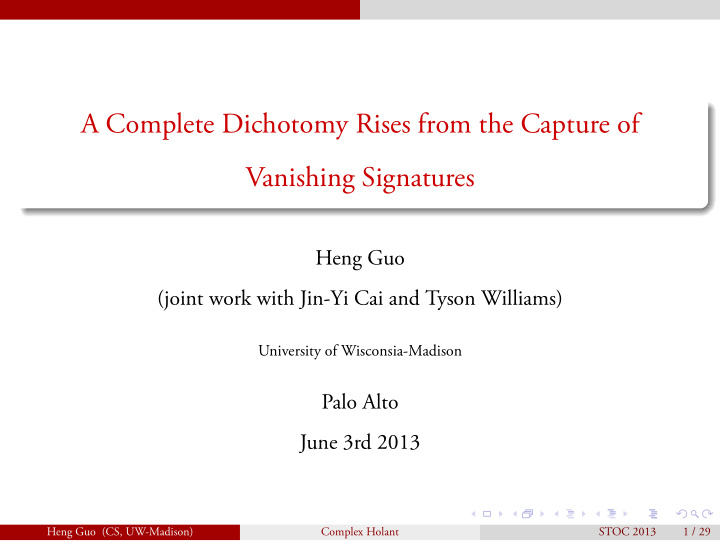 vanishing signatures a complete dichotomy rises from the