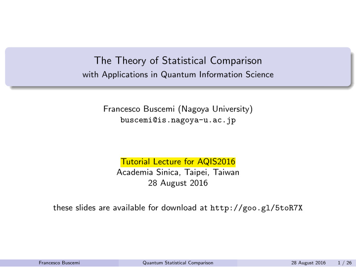 the theory of statistical comparison