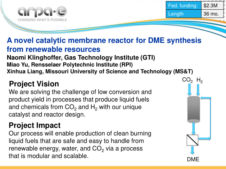 a novel catalytic membrane reactor for dme synthesis from