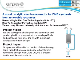 A novel catalytic membrane reactor for DME synthesis  from renewable resources  Naomi Klinghoffer,