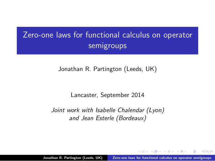 zero one laws for functional calculus on operator