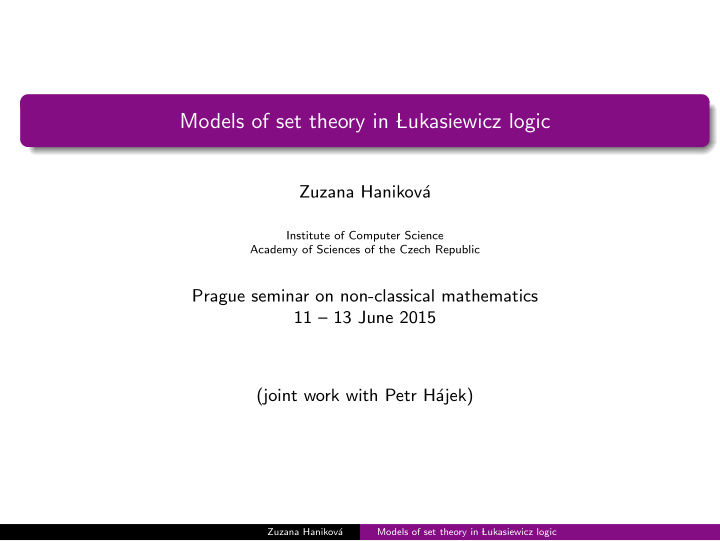 models of set theory in lukasiewicz logic