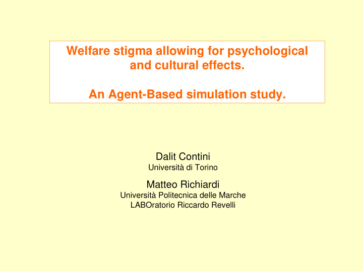 welfare stigma allowing for psychological and cultural