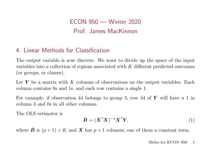 econ 950 winter 2020 prof james mackinnon 4 linear