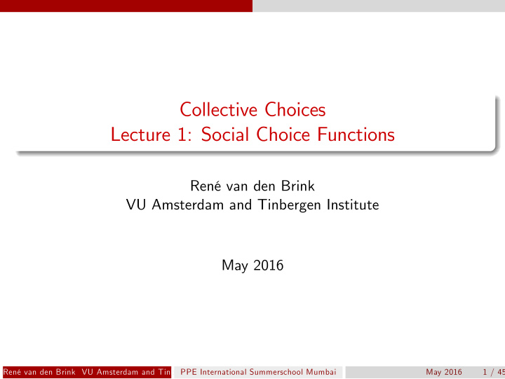 collective choices lecture 1 social choice functions
