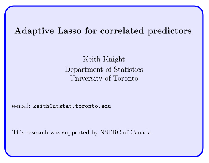 adaptive lasso for correlated predictors
