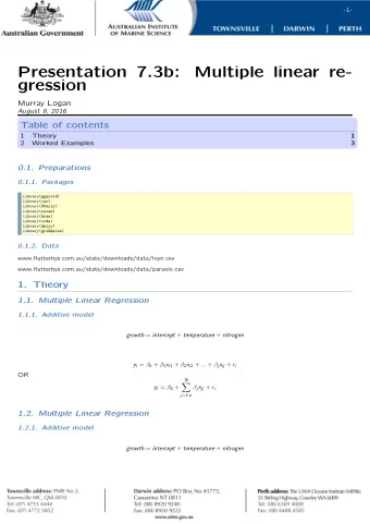 Presentation 7.3b:  Multiple linear re-  gression  Murray Logan  August 9, 2016  Table of contents