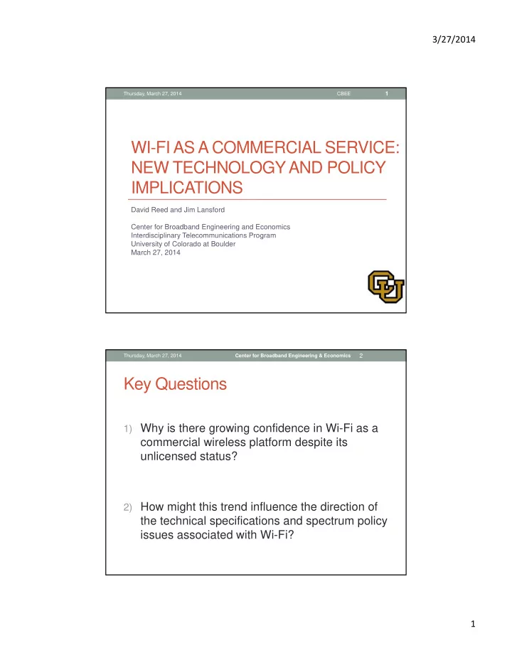 wi fi as a commercial service new technology and policy