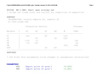 $TITLE  M8-1.GMS: Small open economy 2x2  * strips out trade costs and tariffs for simplicity of